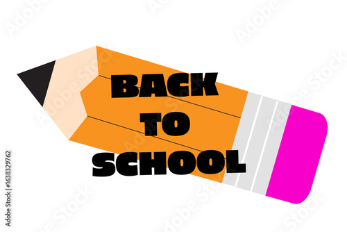 Back to School PNG image featuring a large yellow pencil with text for education, learning, and academic themes, isolated on a transparent background for easy use in creative projects. HIgh res PNG