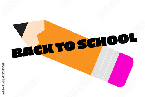 Back to School PNG featuring a large yellow pencil with text for education, learning, and academic themes, isolated on a transparent background for easy use in creative projects. High resolution PNG