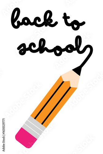 Back to school text with pencil illustration, education concept, school supplies design, student learning, academic year start, study vector. High resolution PNG on isolated background
