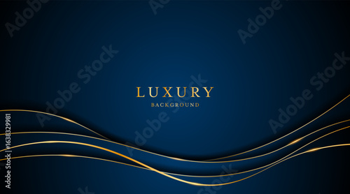 Blue background with elegant golden lines, use for template or cover. Elegant premium blue background. vector illustration	