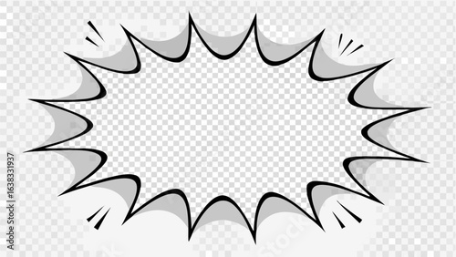 Vector illustration of six comic style speech bubbles and bursts on a transparent checkered background design