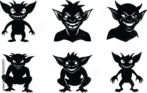 Bilde på lerret gremlin imp vector illustration black silhouette white background