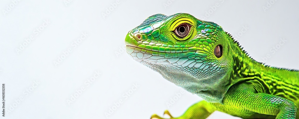 Obraz premium A close up photograph displays a vibrant green iguana face