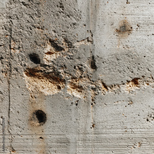 Bullet holes in concrete wall, urban decay, background texture, construction site