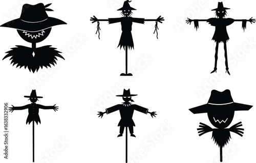 scarecrow traditional vector illustration black silhouette white background