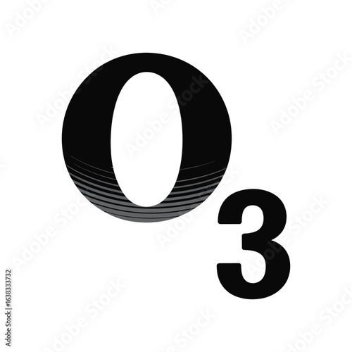 Chemical symbol for ozone O vector silhouette isolated black and white
