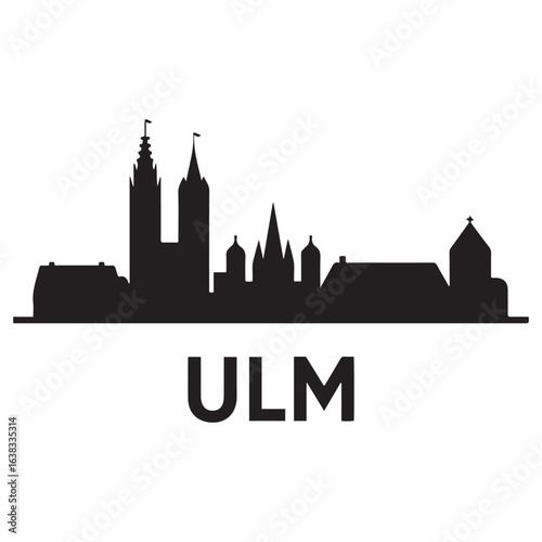 Ulm skyline horizontal banner. Ulm, Germany. Vector template for your design. Vector black silhouette. with white background.
