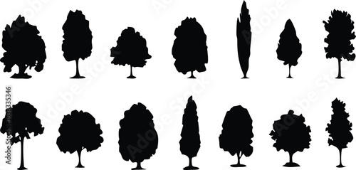 Vector tree and wilderness icons for outdoor scene design.

