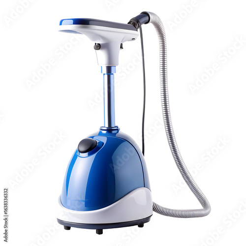 Blue white garment steamer appliance isolated on a transparent background