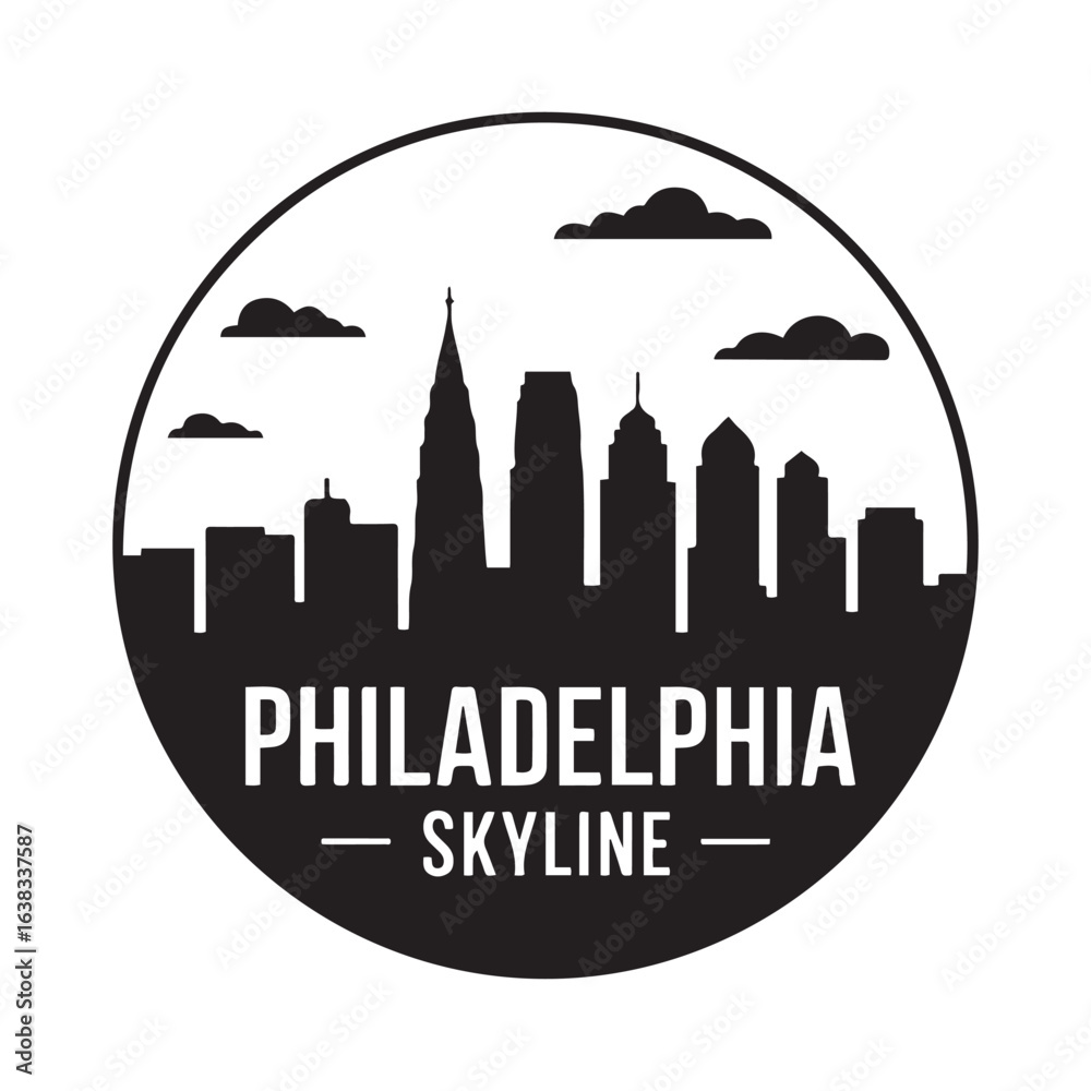 Fototapeta premium Philadelphia skyline. Circular style. Stock vector illustration. Vector black silhouette. with white background.