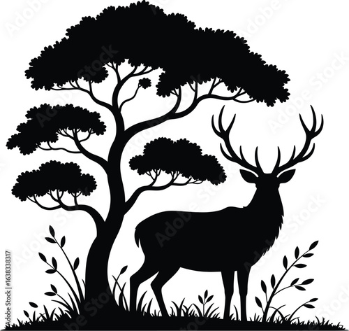 Stag under stylized tree deer antlers
