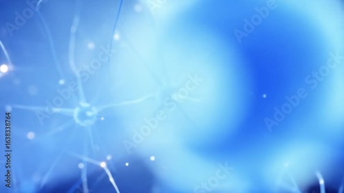 Detailed Blue Neurons Network Connecting on Blue Background Scientific Visualization of Brain Cells Nerves Medical Illustration with 3D Rendering