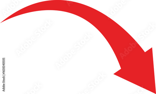 Red Downward Curved Arrow on White Background vector illustration
