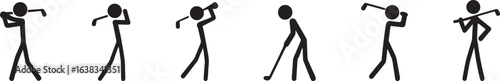 Golf Swing Stick Figure Sequence – Minimal Line Art of Six Swing Stages