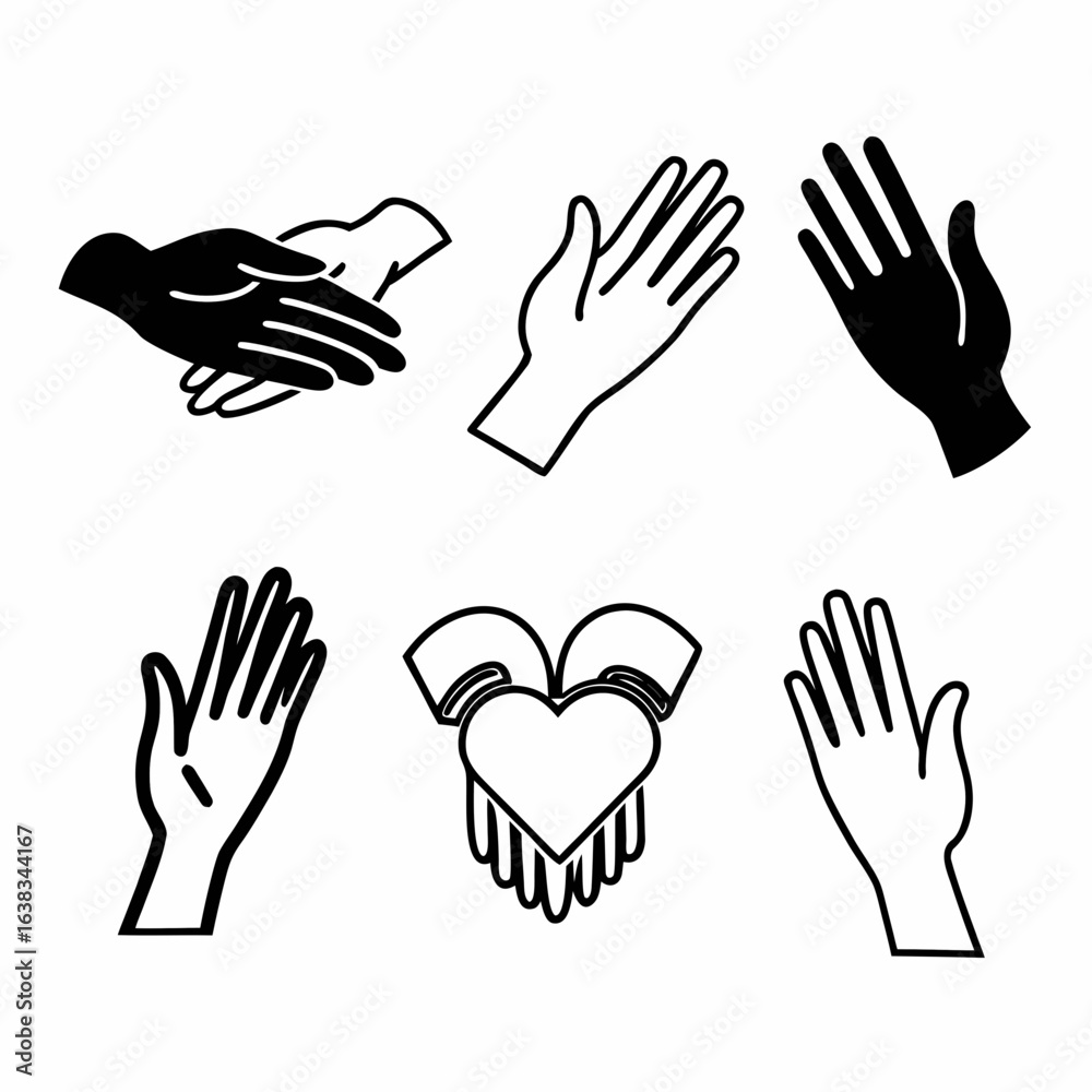 Fototapeta premium Set of hand gestures expressing care, support, and love isolated on white background