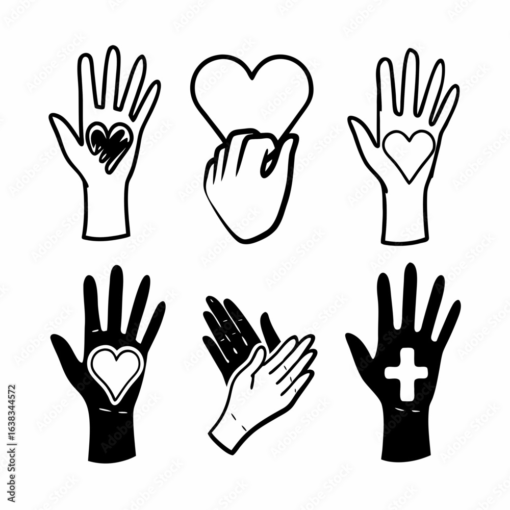 Fototapeta premium Hands with hearts and medical cross isolated on white background conveying love, care, and support