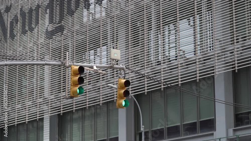 The traffic lights positioned at The New York Times building illustrate significant aspects of urban infrastructure