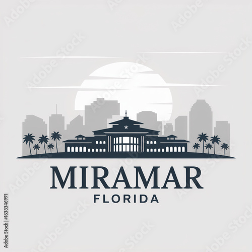 Miramar Skyline Silhouette — Modern South Florida City with Palm Trees Vector Illustration