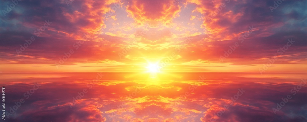 Fototapeta premium A beautiful mirrored sunrise reflects in the tranquil water below