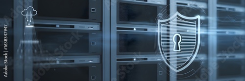 Digital Fortress: A visually stunning image of a data center, with secure servers forming a bulwark against the outside world, highlighting cybersecurity.