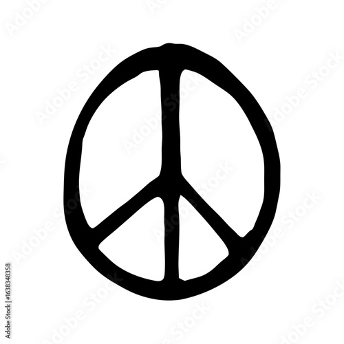 Black and white peace sign icon in a minimalist handdrawn style