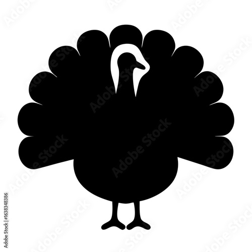 Silhouette of a stylized turkey with rounded feathers in black and white