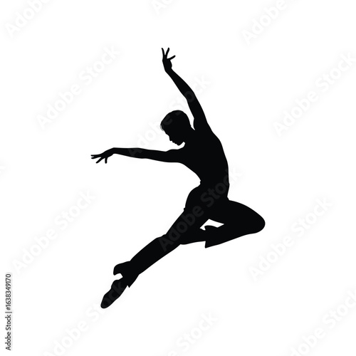 Silhouette of a ballerina performing a grand jet leap