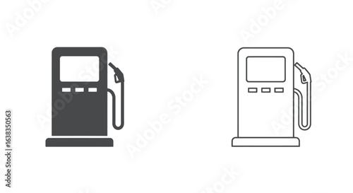 A clean vector illustration of a gas pump, depicted in both solid and outline styles, perfect for modern digital designs and informative infographics.