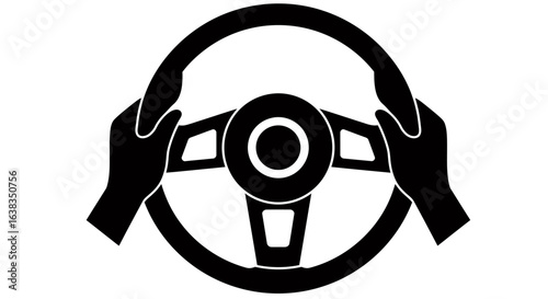 Hands gripping a car steering wheel, symbolizing control and the act of driving, presented as a clean vector graphic on a transparent background.