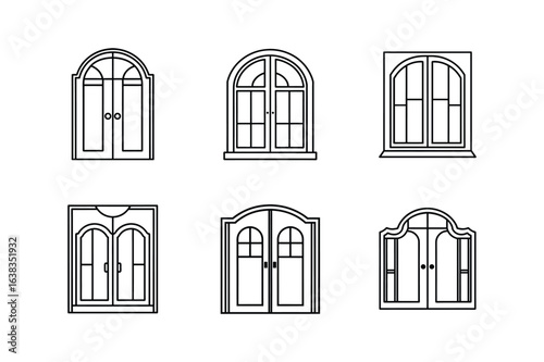 french doors icon line art vector illustration