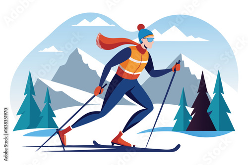 Silhouette of a Skier Gliding Down a Slope Adventure and Freedom in Winter Sports with Alpine Landscape for Posters and Decor