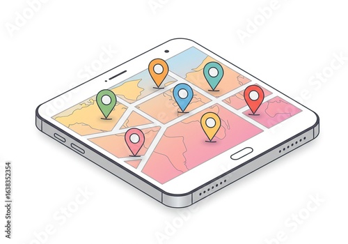 Wallpaper Mural Smartphone displaying a map with multiple location pins, indicating navigation and travel planning Torontodigital.ca