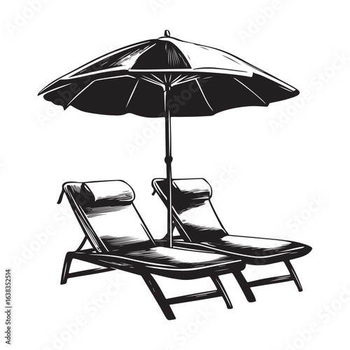 Silhouette of beach chairs and umbrellas vector illustration