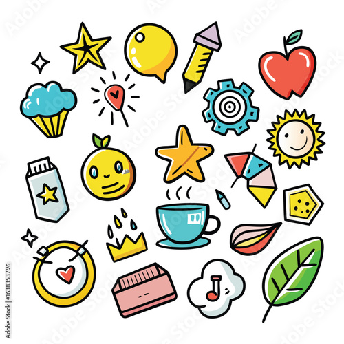 Set of food and education icons vector cartoon illustration design collection