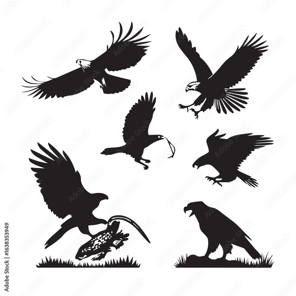 Obraz premium detailed professional high quality A Collection of Black Silhouettes of Birds and a Lizard