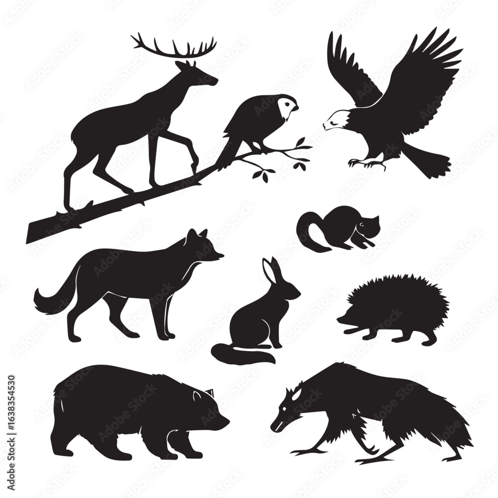 Obraz premium vibrant crisp clean stylish elegant modern detailed professional high quality Silhouettes of Various Animals