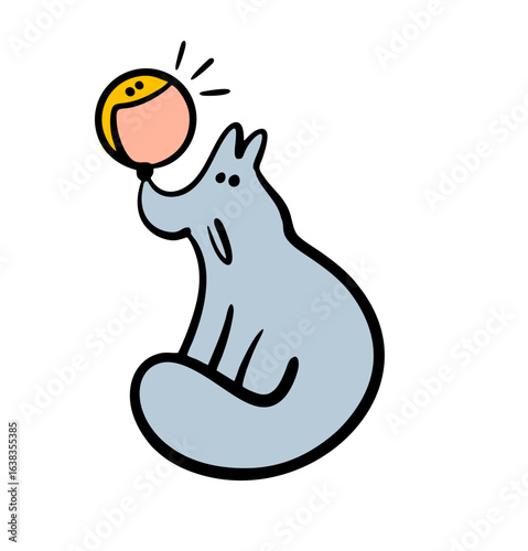 Animal is a character from the Russian folk tale about kolobok. Vector illustration a cunning fox has tricked the main character and wants to eat him. Gingerbread  sits on his nose and sings song.