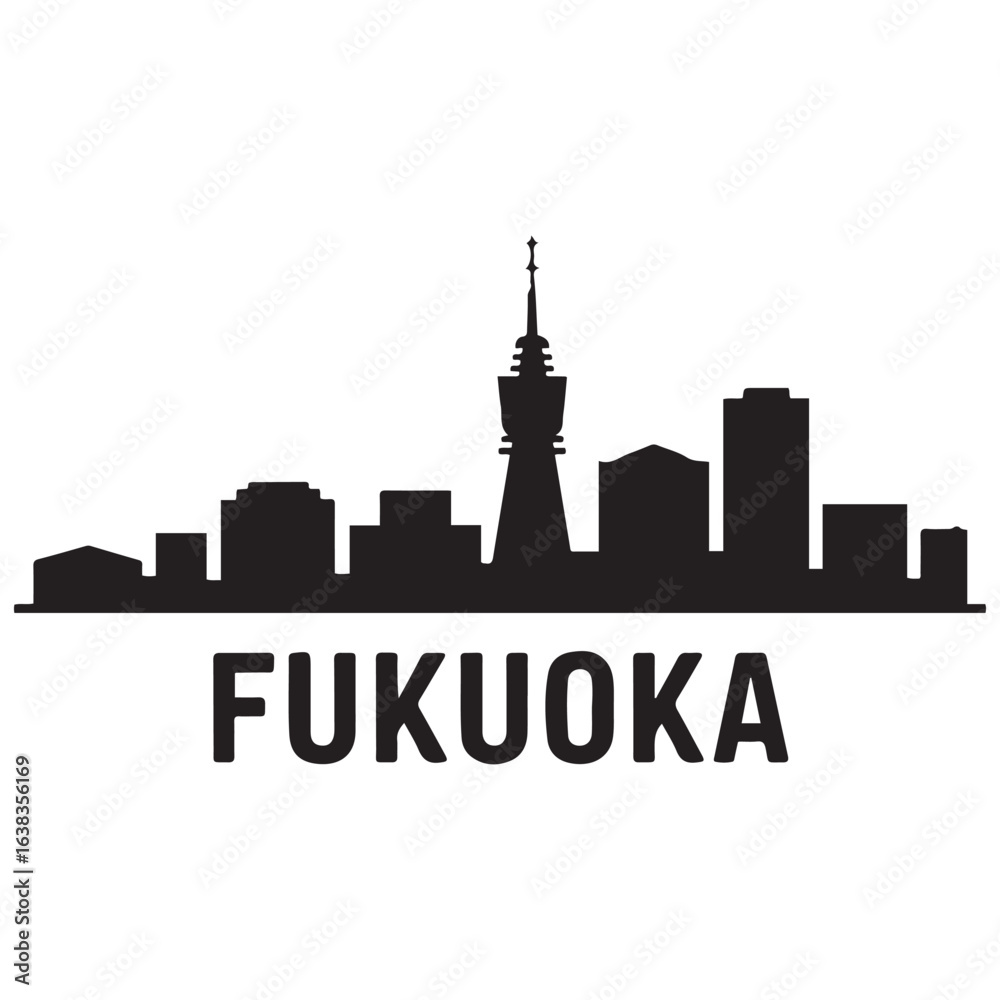 Fototapeta premium Fukuoka skyline silhouette. Vector illustration. Vector black silhouette. with white background.