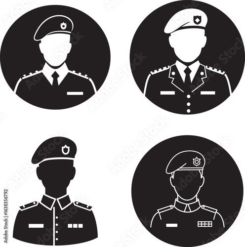 Four military officers in uniform with berets silhouette
