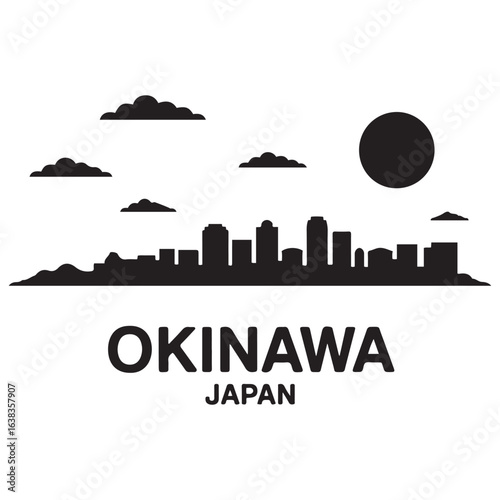 Okinawa skyline horizontal banner. Okinawa, Japan. Vector template for your design. Vector black silhouette. with white background.
