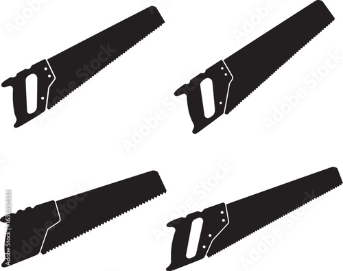 Four hand saw silhouettes isolated on white background