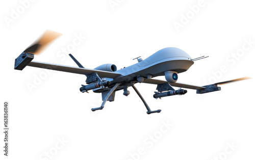 Automatic drone missile isolated on white background, png