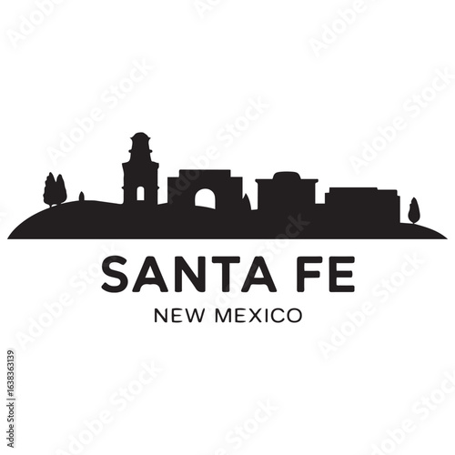 Santa Fe skyline silhouette. Landscape Santa Fe, New Mexico. Vector illustration. Vector black silhouette. with white background.