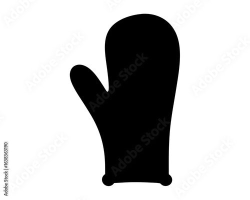 Simple black silhouette of an oven mitt against a white background