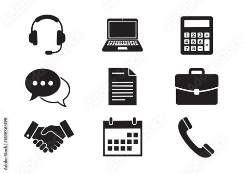 Office Icons Representing Communication, Tasks, and Equipment Essential for Business and Productivity in a Modern Workspace