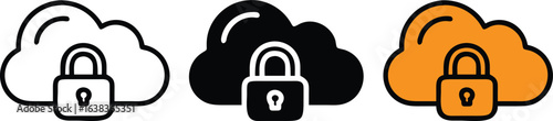 Cloud Padlock Security Icon Set Secure Data Protection Vector