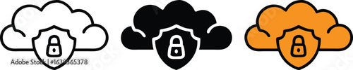 Cloud Security Shield Lock Icon Set Secure Data Protection Vector