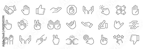 Hand thin line icons set. Hands, gesture icon. Editable stroke. Vector