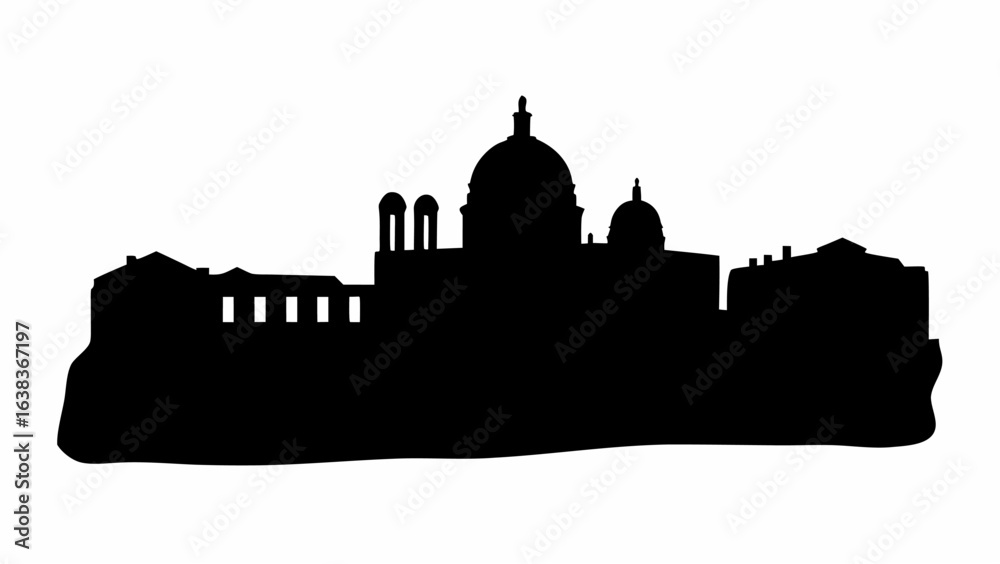Fototapeta premium Silhouette of a building with domes and windows against a white background showcasing architectural design | editable eps vectors