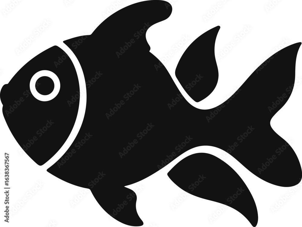 Obraz premium Silhouette Style Vector Goldfish Logo Design Icon – Minimal Aquatic Animal Symbol for Pet Shop, Aquarium, Marine, or Creative Branding, Elegant Monochrome Fish Graphic Illustration for Print, Web
